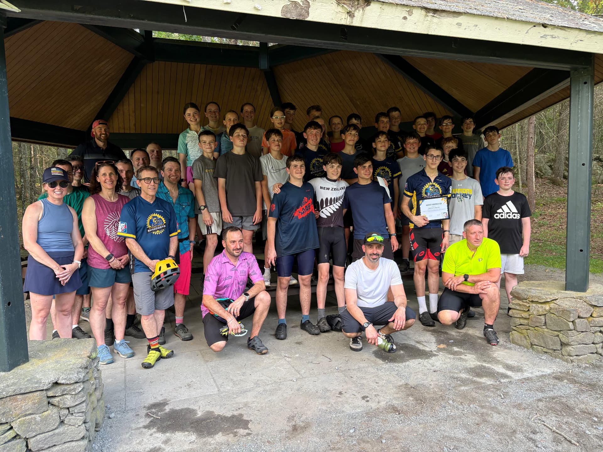 The Shawsheen Shredders team gathered under a pavilion